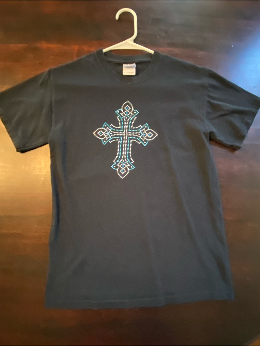 Black Rhinestone Cross T-Shirt, size small
